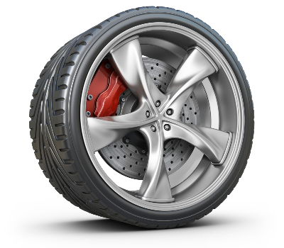 Tire with red brakes